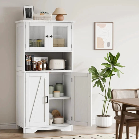 HobbyLane Free Standing Kitchen Pantry Cabinet With Four Doors And Open Space by superior interior and more