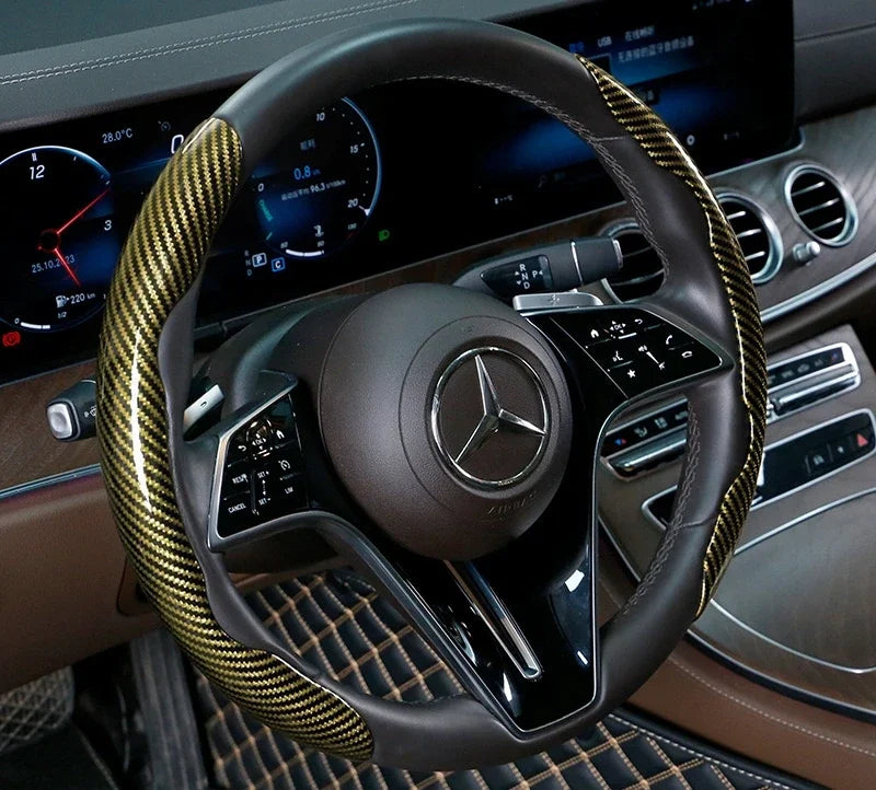 2/3PCS Laser Carbon Fiber Silicone Car Steering Wheel Cover 1K Micro Fiber Leather PVC Wheel Booster Cover Non-Slip Universal