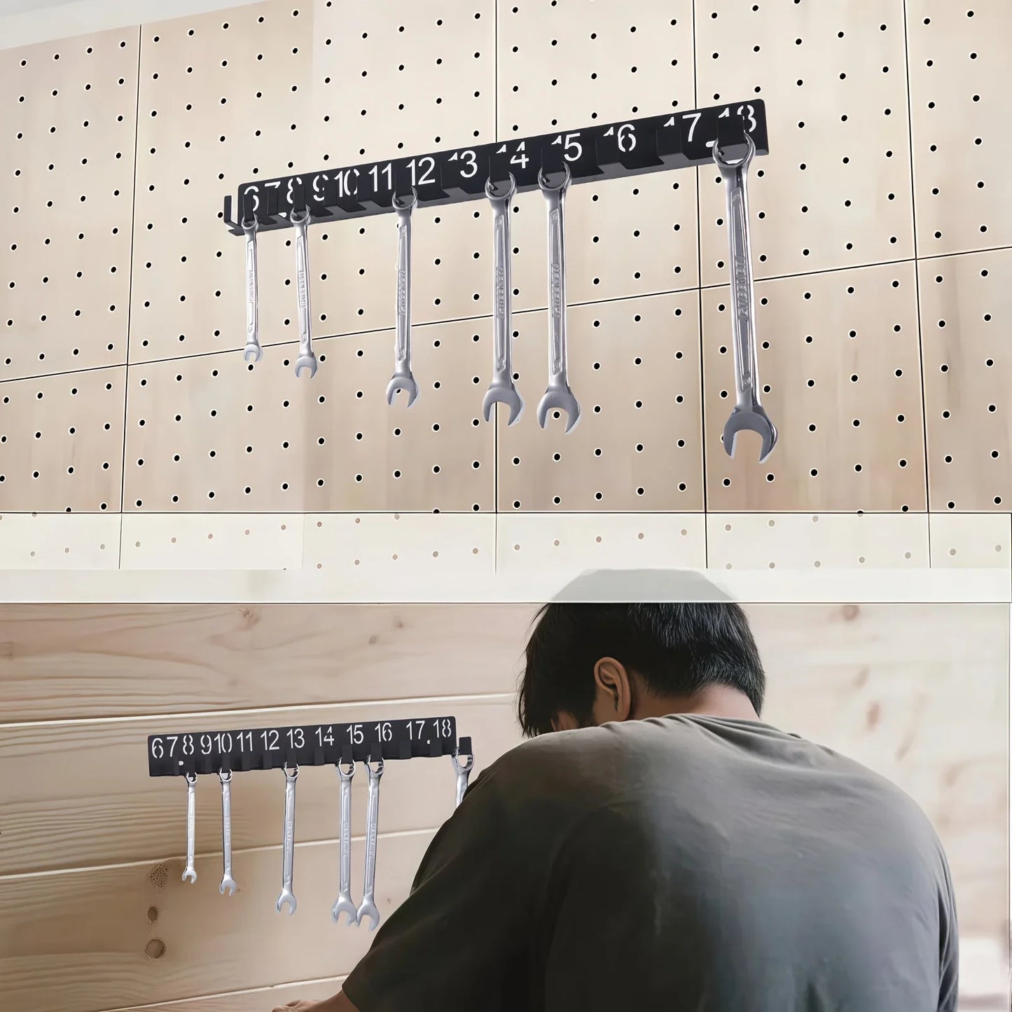 Wall Mount Wrench Organizer Rack For Garage Tools And Sorting