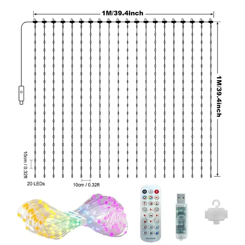 800-400LED Smart Christmas Curtain Light with APP Remote Control RGB Dimmable DIY Pattern for Holiday Party Halloween Decoration