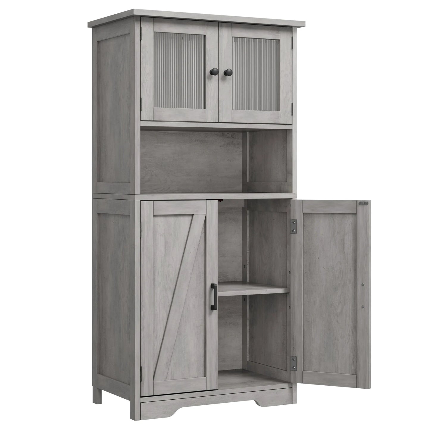 HobbyLane Free Standing Kitchen Pantry Cabinet With Four Doors And Open Space by superior interior and more