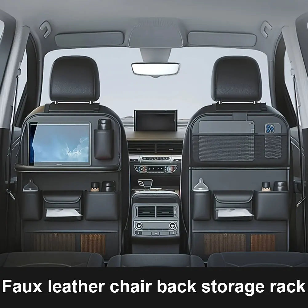Car Back Seat Organizer With Foldable Tray PU Leather Multi-Pocket