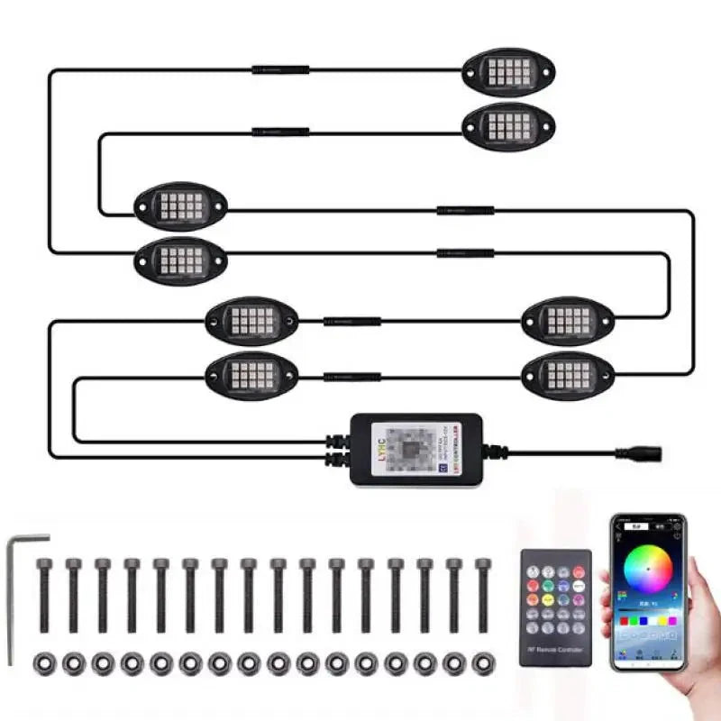 8Pods RGB LED Rock Lights With App Control For Jeep by superior interior and more