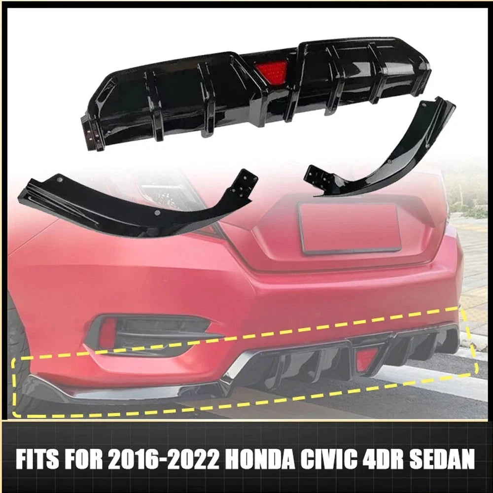 Civic 10th Gen Rear Bumper Diffuser Lip Kit With LED by superior interior and more