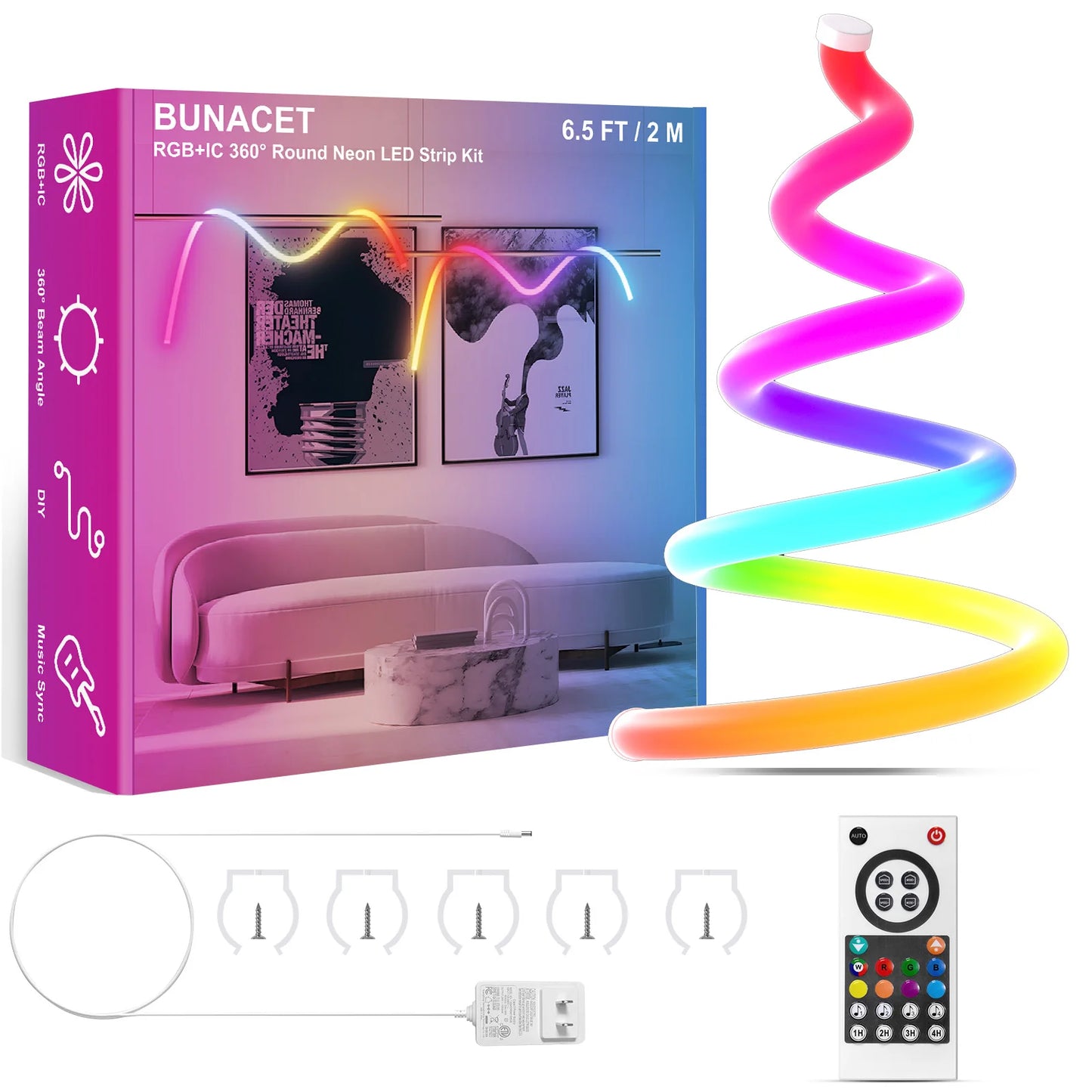 BUNACET Neon LED Strip 216 LEDs Per Meter RGBIC Waterproof IP65 Decor Light