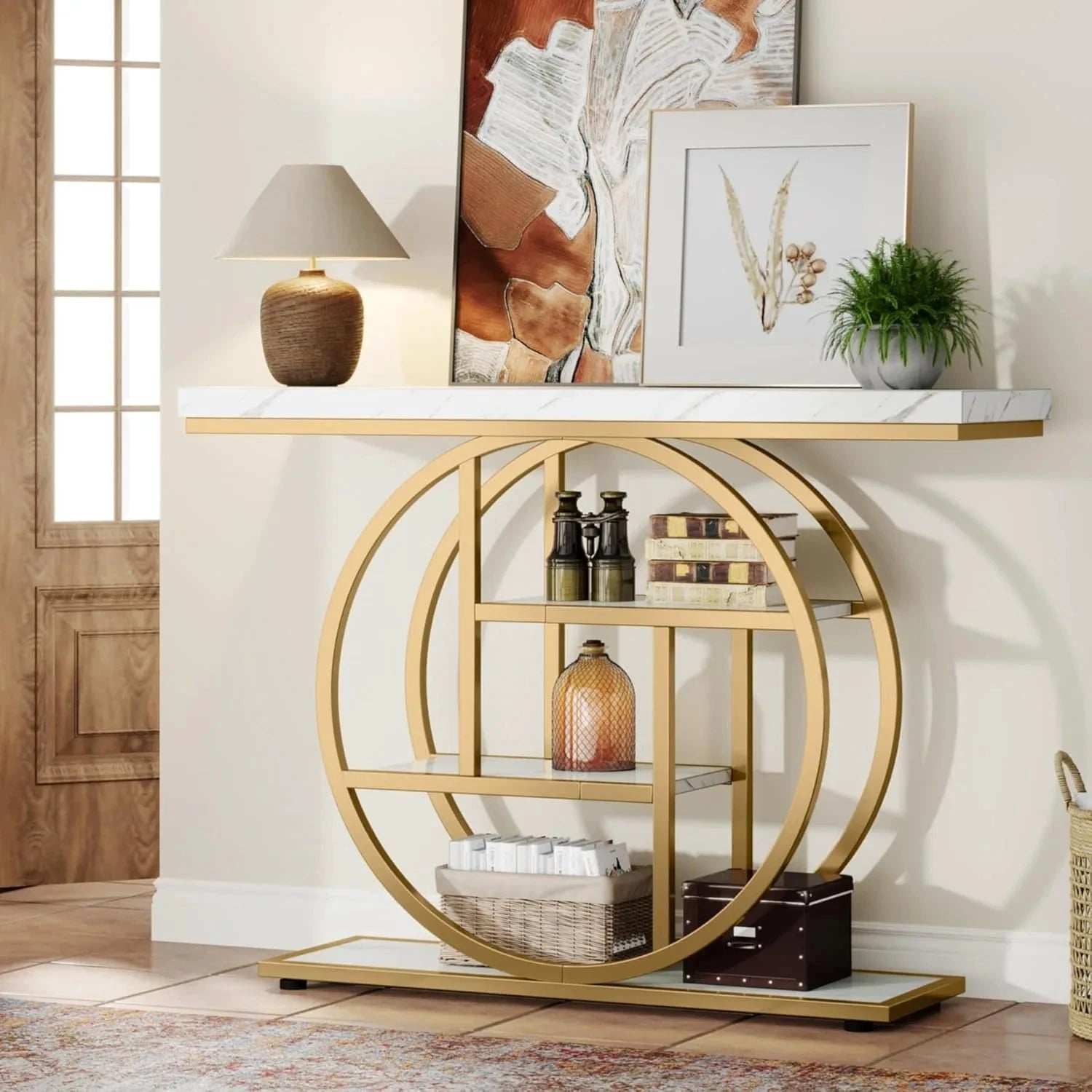 Little Tree Industrial Console Table With Storage Shelves Entryway by superior interior and more