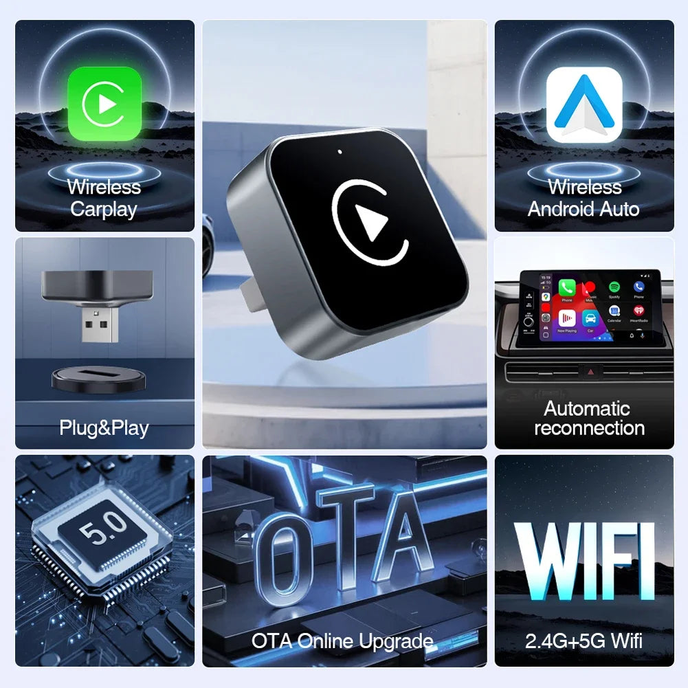 MOJOYCE 2 In 1 Wireless CarPlay Android Auto Adapter