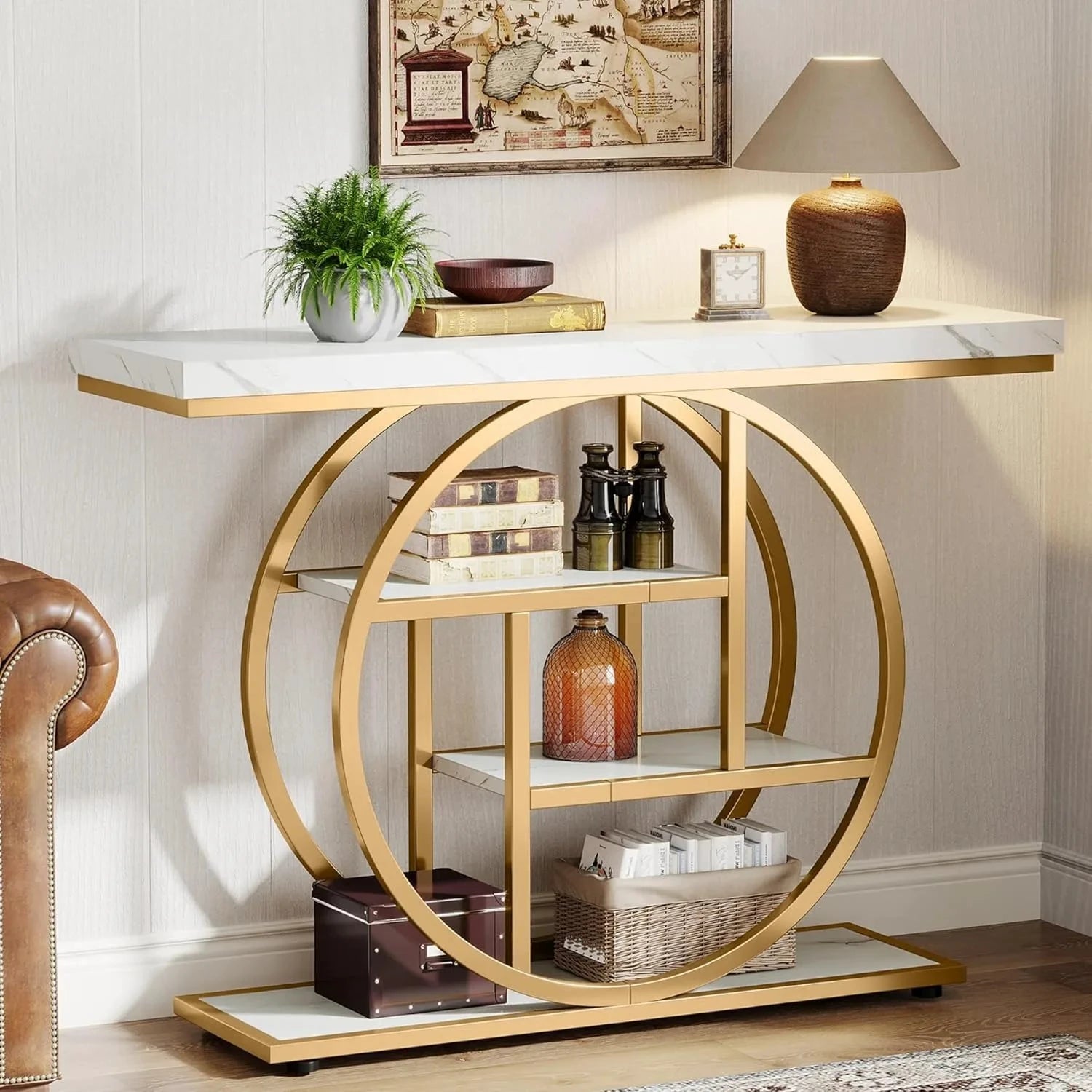 Little Tree Industrial Console Table With Storage Shelves Entryway by superior interior and more