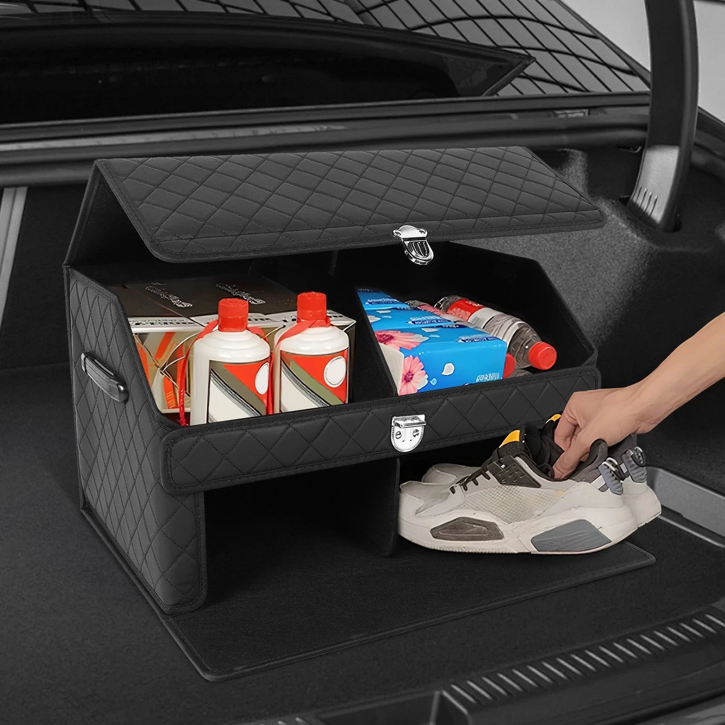 Shunmaii Double Layer Car Trunk Organizer With Collapsible Magnetic Lock by superior interior and more