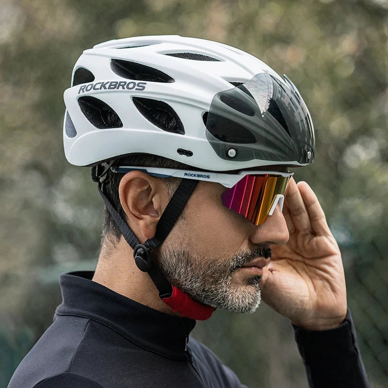 ROCKBROS Cycling Helmet With Integrated Goggles Lightweight Head Protection by superior interior and more