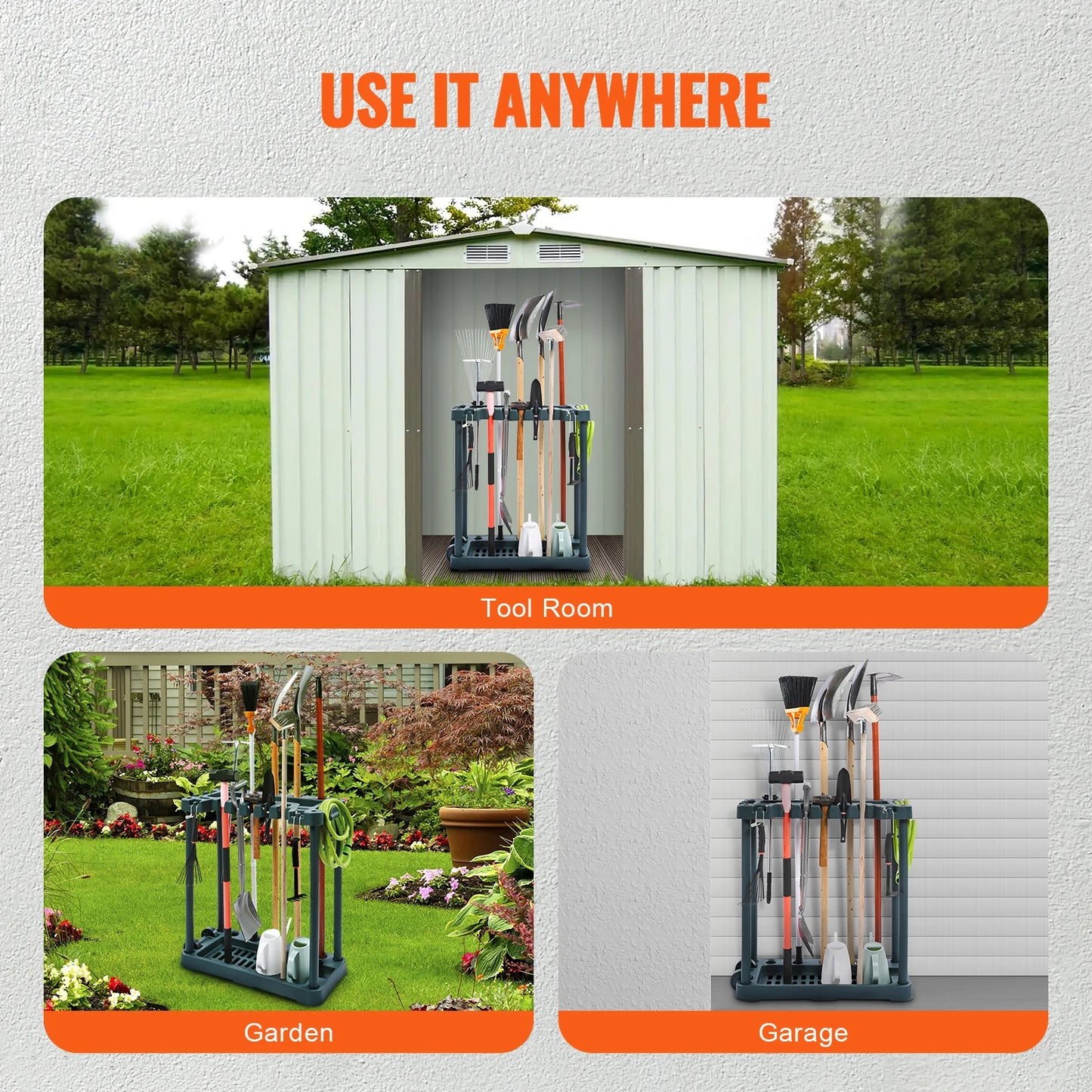 SucceBuy Ten Slot Yard Garden Tool Organizer Tower Rack