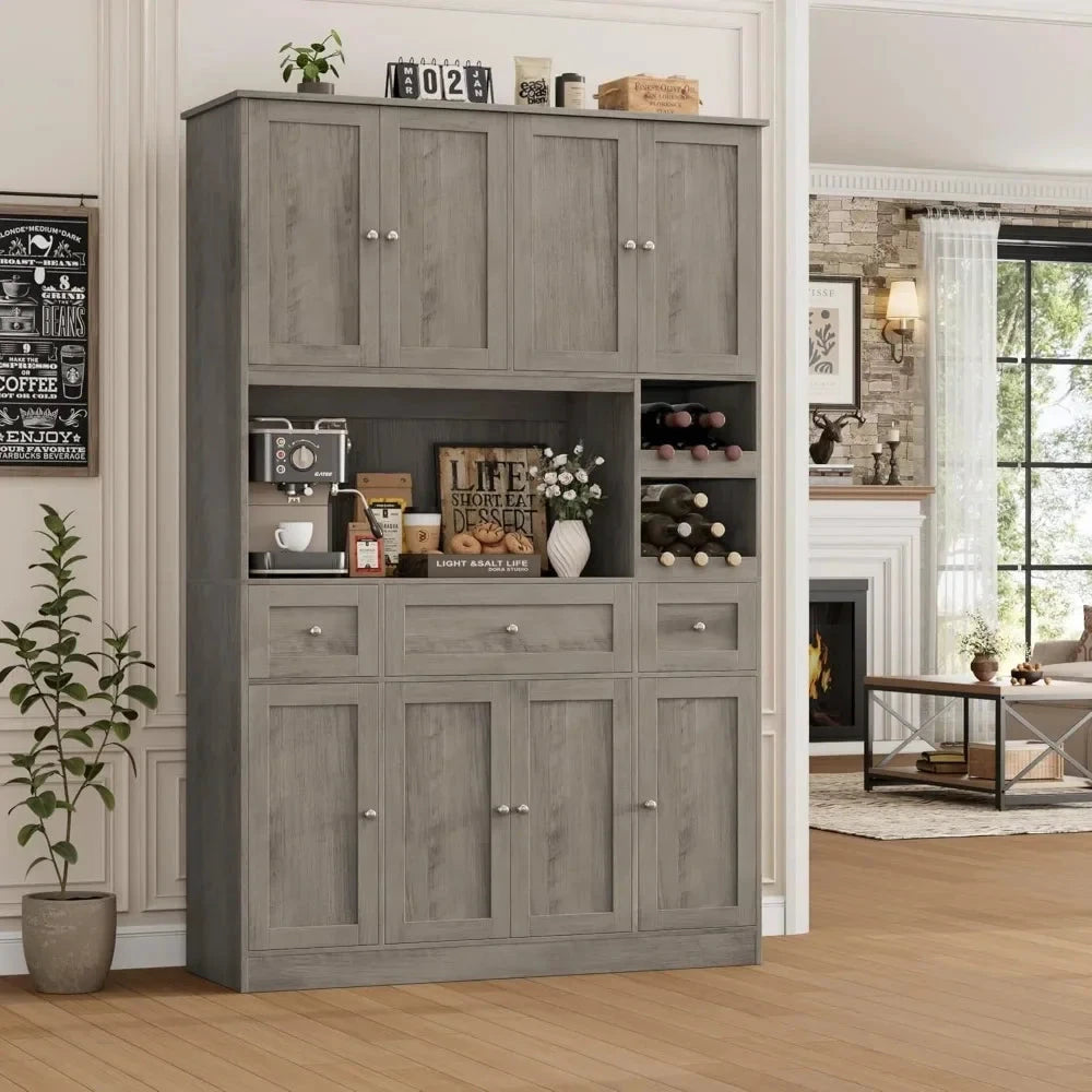 Modern Kitchen Pantry Cabinet With Wine Rack And Microwave Stand by superior interior and more