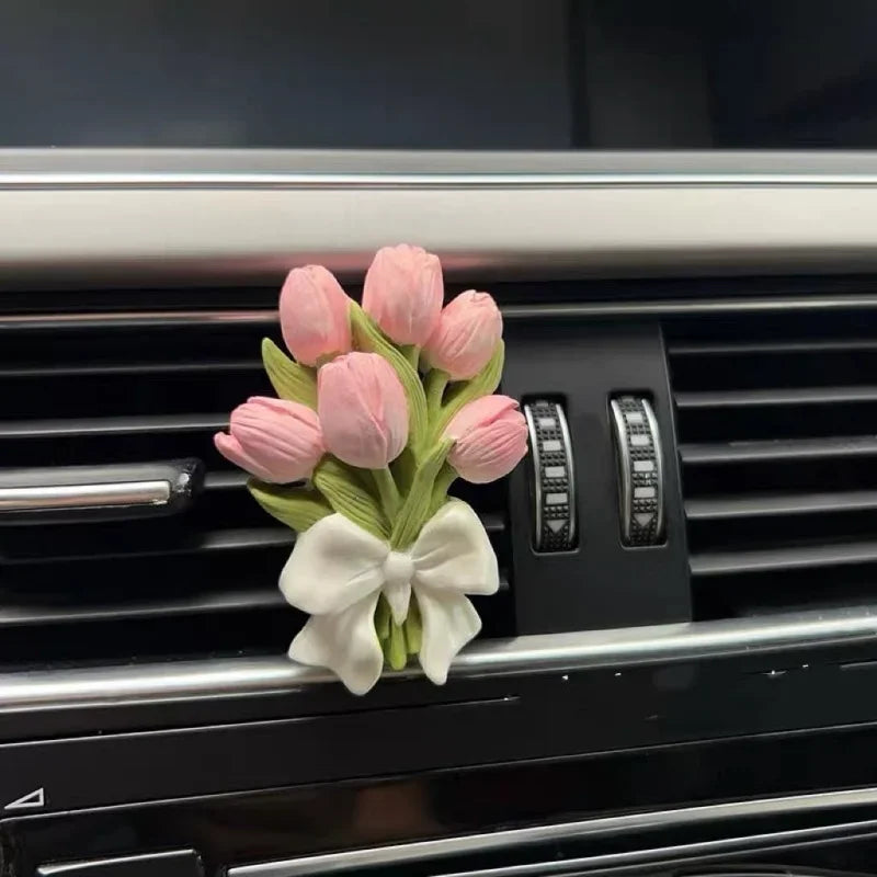 For Tulip Hydrangea Car Aromatherapy Premium Sense Air Vent Flower Diffuser Stone Car Interior Jewelry Car Ornament