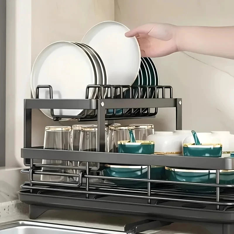 Double Tier Extendable Dish Drainer Utensil Rack System by superior interior and more