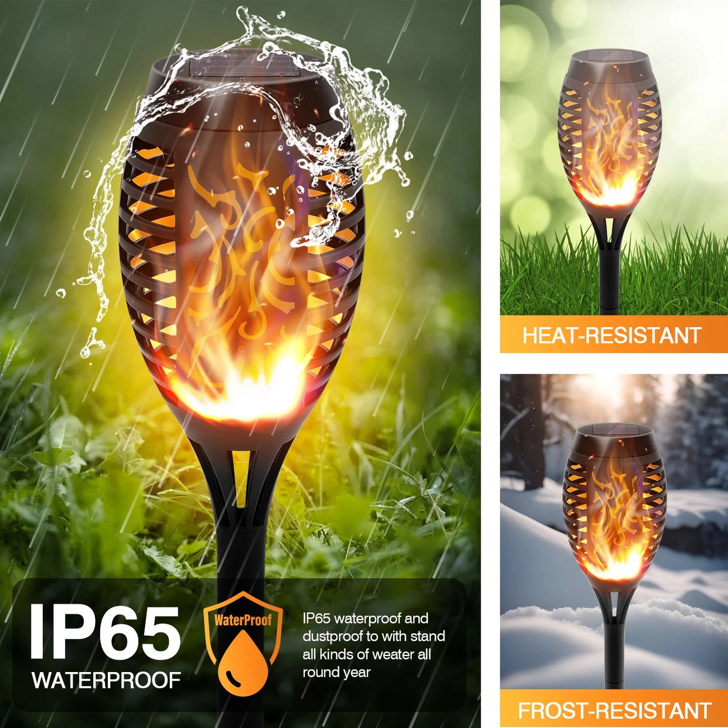 Solar Torch Lights With Flickering Flame Outdoor LED Waterproof Pathway